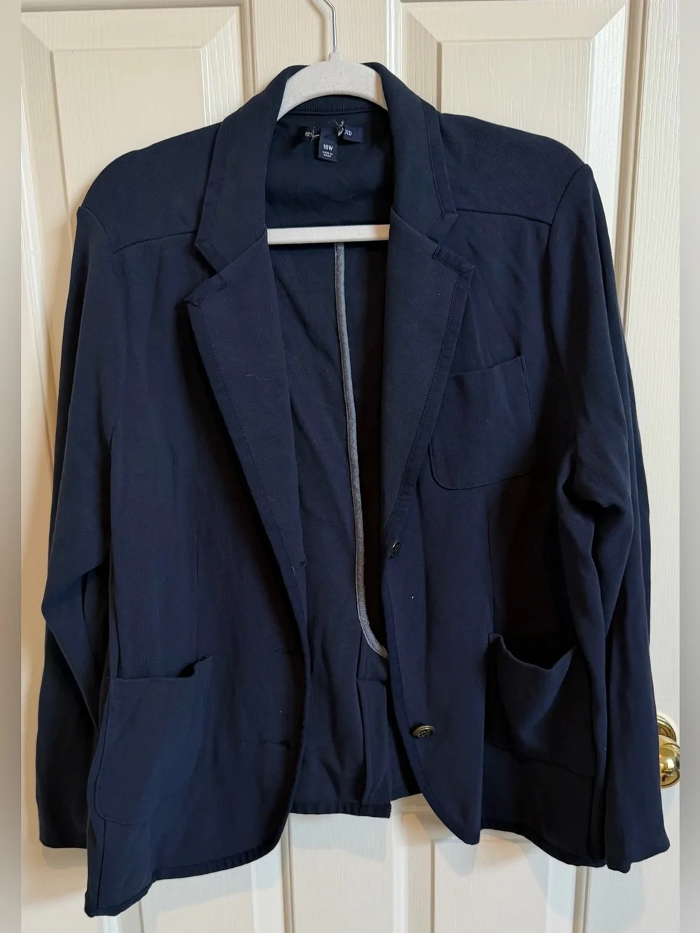 Lands End Women's Navy Blazer Jacket Knit with Grosgrain Trim. Size 18W Very GUC